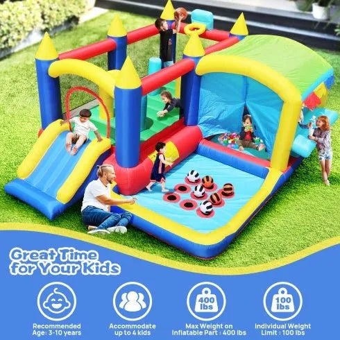 7 In 1 Inflatable Bounce House, Bouncy House With Ball Pit For Kids Indoor Outdoor Party Family Fun, Obstacles, Toddler Bouncy Castle With Ball Pit For Birthday Party Gifts - Enfance-Heureuse