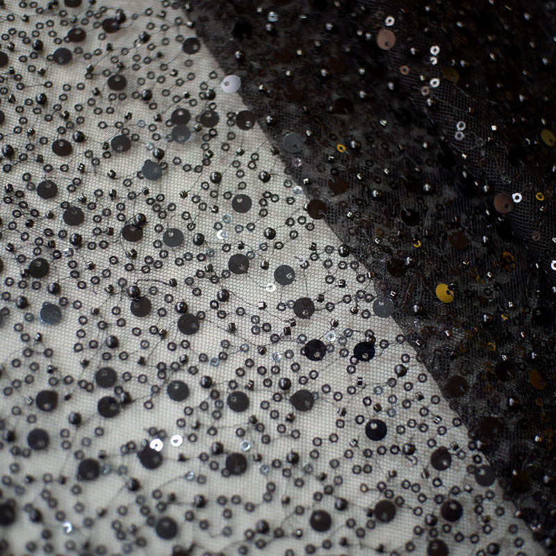 Sequined Pearl Embroidery Lace Asymmetric Single Sleeve Dress - Enfance-Heureuse