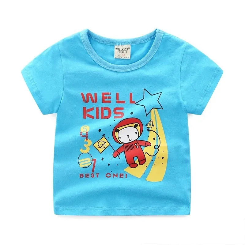 Children's summer cartoon print T-shirt - Enfance-Heureuse