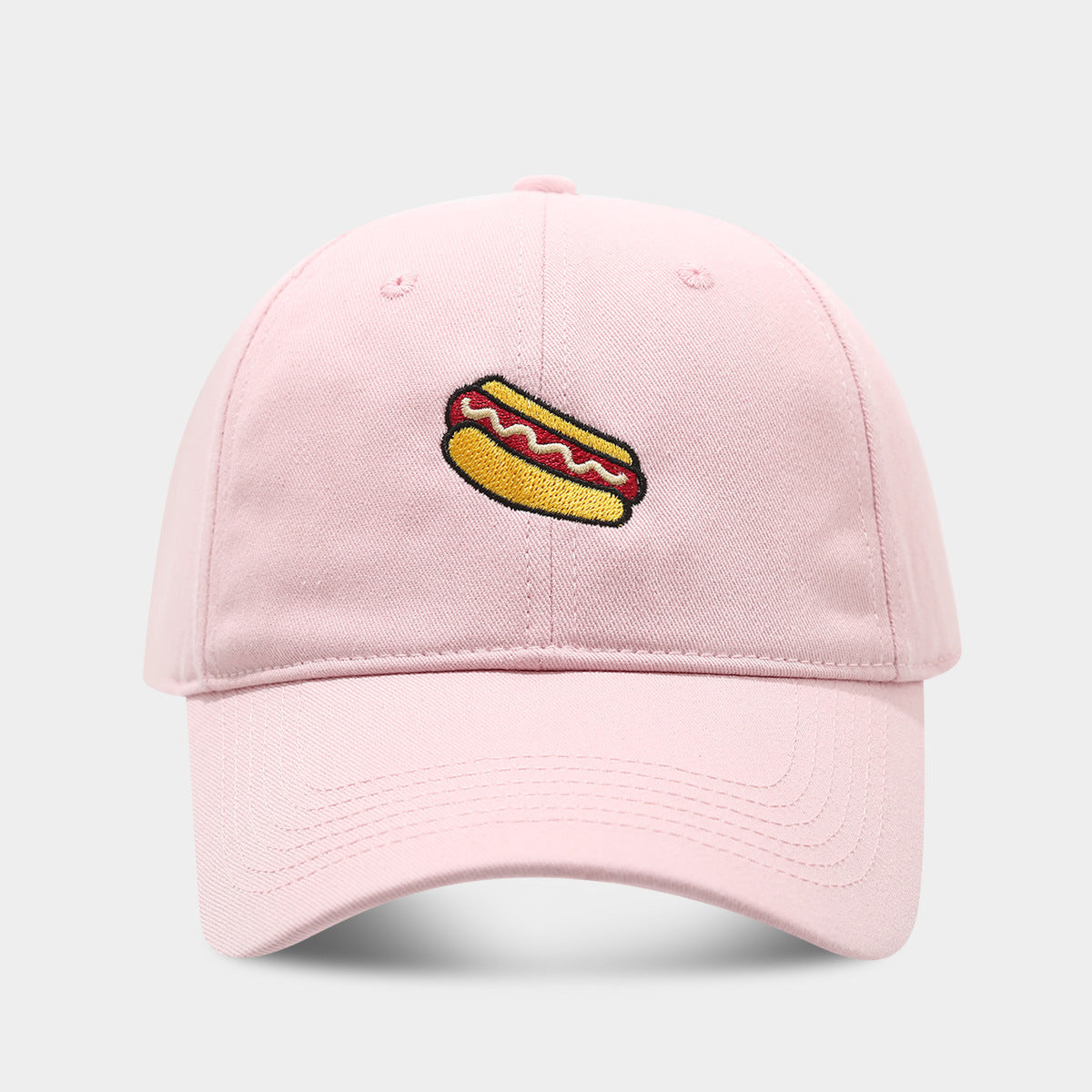 Hot Dog Embroidery Pattern Soft Top Peak Cap