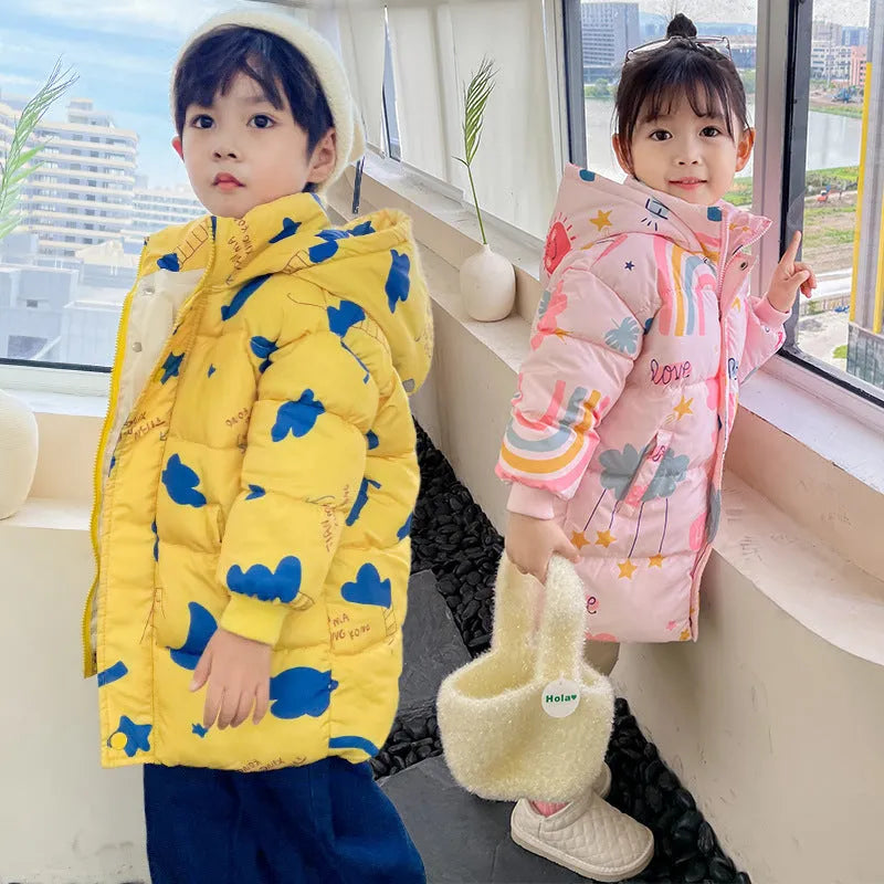 New Style Children's Down Jacket Middle Long Cute Thickened Cotton - Enfance-Heureuse