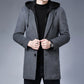Mens Detachable Hooded Woolen Winter Coat Jacket Mid-Length Single Breasted - Enfance-Heureuse