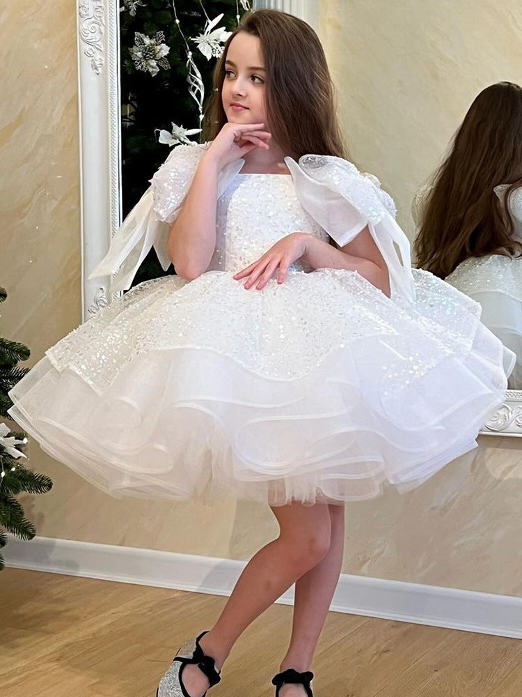 Girls' White Birthday Party Formal Dress Skirt - Enfance-Heureuse