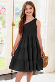 One-Shoulder Sleeveless Tiered Dress - Enfance-Heureuse