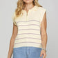She + Sky Ribbed Hem Striped Half Zip Sweater Vest - Enfance-Heureuse