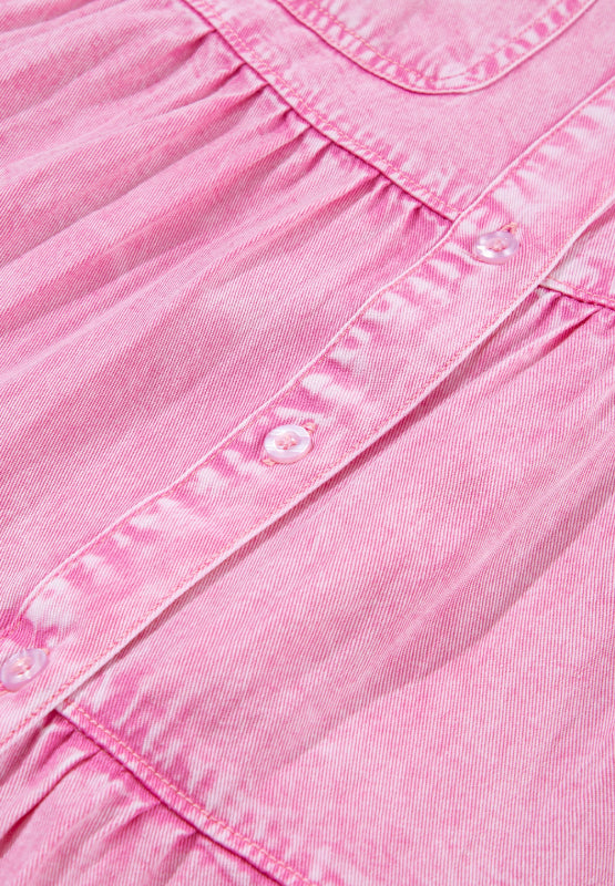 Collared Neck Button Down Mini Denim Dress - Enfance-Heureuse