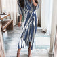 Long Sleeve V Neck Button Print Long Dress Women's - Enfance-Heureuse