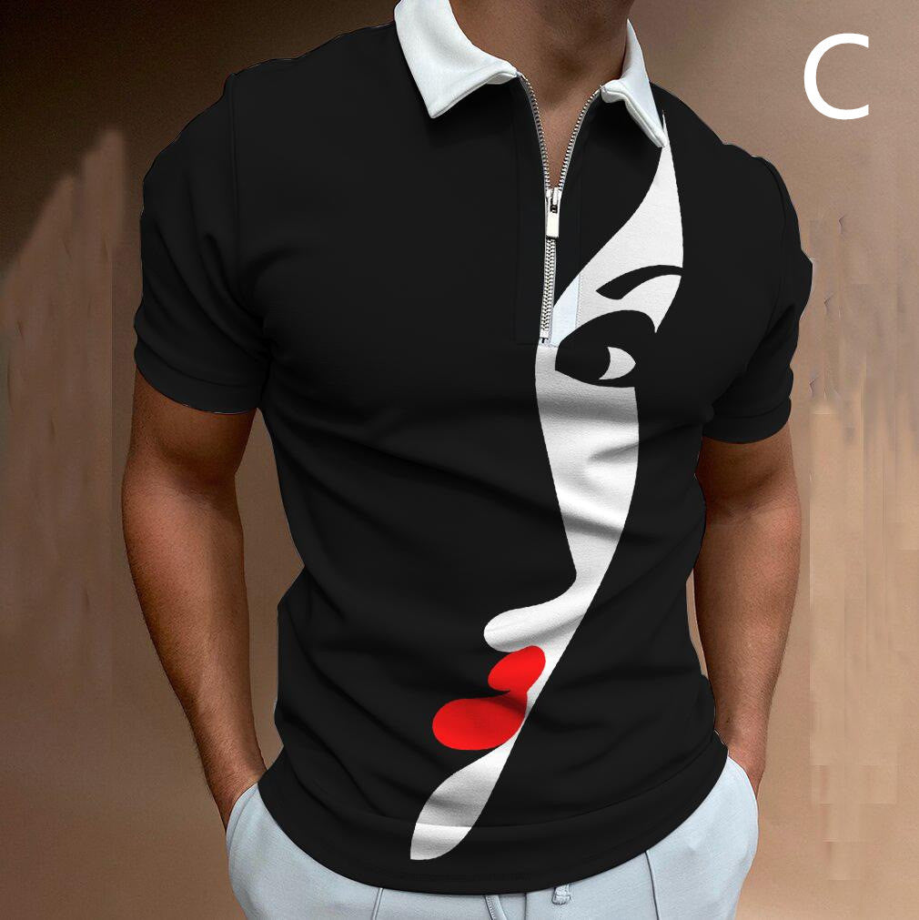 Shirts For Men Face Art Print Short Sleeve Tshirts Streetwear Mens - Enfance-Heureuse