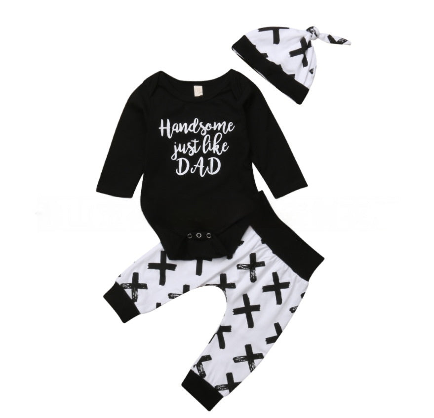 Printed Pants With Hat Three-piece Set - Enfance-Heureuse
