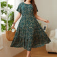 Honey Plus Size Floral Round Neck Short Sleeve Midi Dress - Enfance-Heureuse