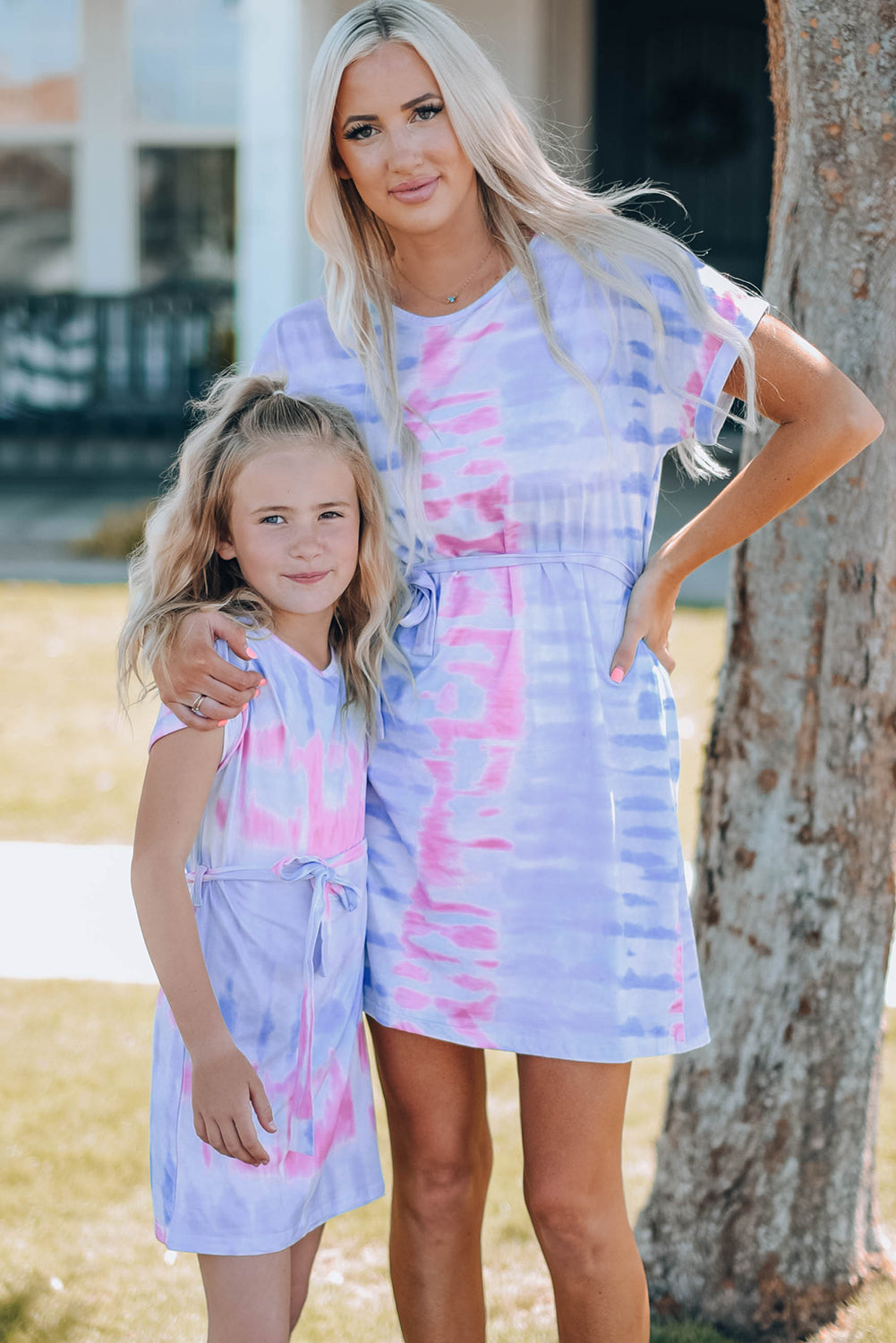 Women Tie-Dye Belted T-Shirt Dress - Enfance-Heureuse