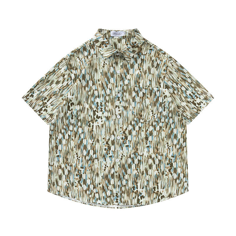 Retro Printed Shirt Short Sleeve Loose Design - Enfance-Heureuse