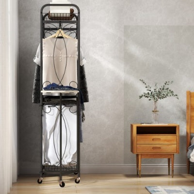 Multi Functional Laundry Hamper Organizer With Hanging Rail And Storage Shelf Rolling Laundry Cart With Wheels, Heavy Duty Metal Frame For Bathroom, Laundry Room, Or Bedroom Organization - Enfance-Heureuse
