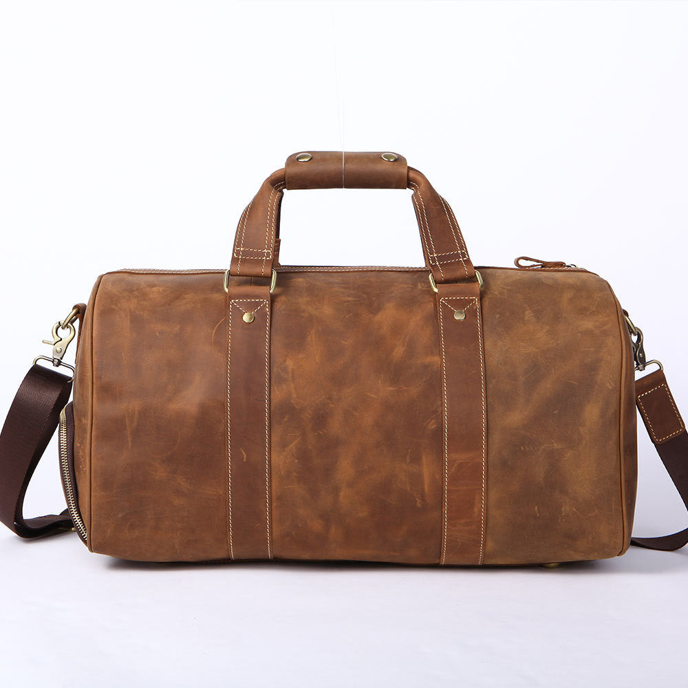 Vintage Crazy Horse Leather Men's Travel Bag - Enfance-Heureuse