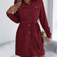 Casual Solid Color Single-breasted Long Sleeve Lace-up Corduroy Shirt Dress - Enfance-Heureuse