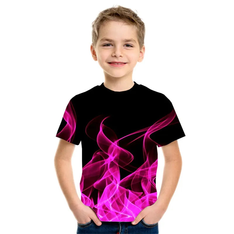 New Boys' Three-color Flame 3D Printed Short-sleeved T-shirt - Enfance-Heureuse