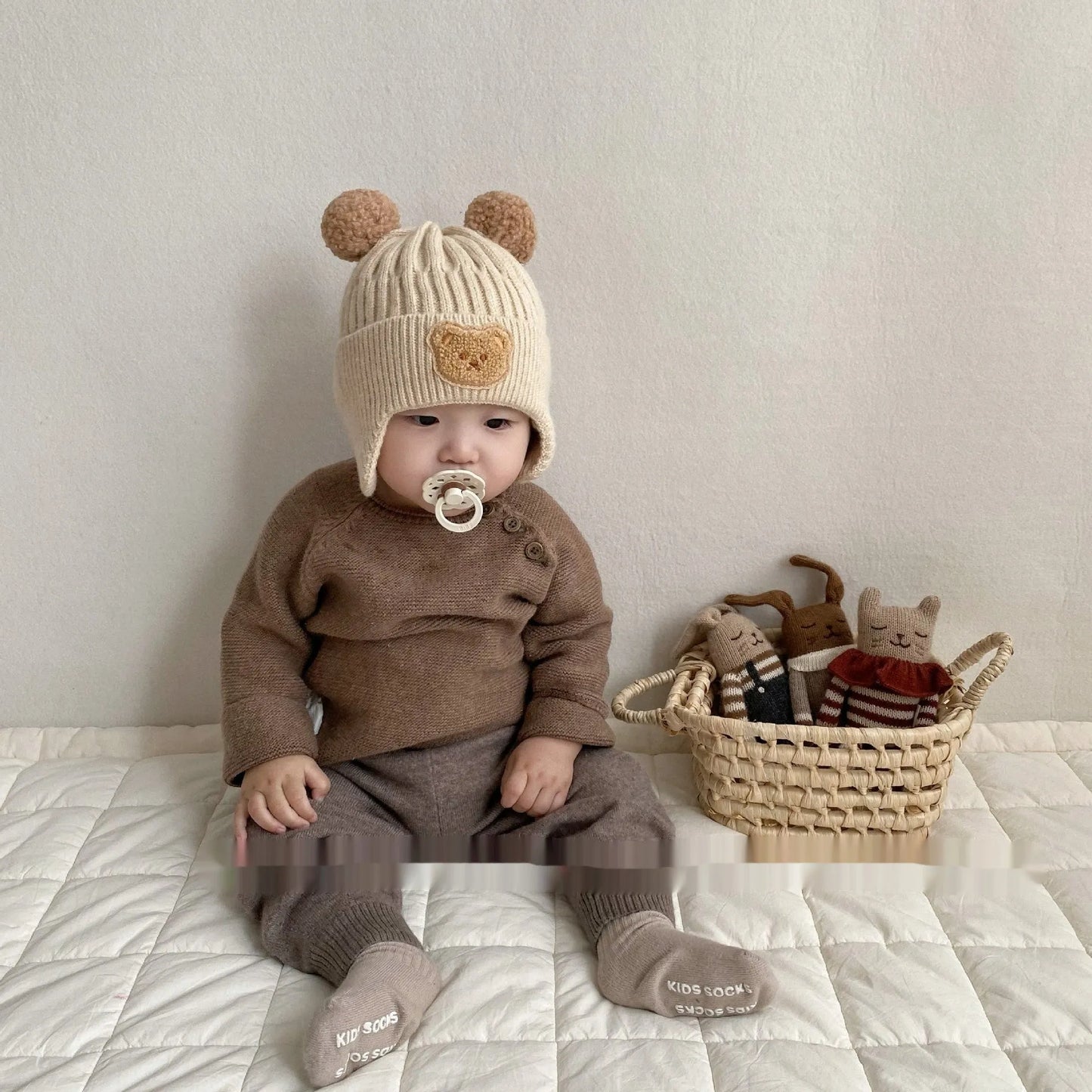 Baby Wool Cute Bear Earmuffs Hat - Enfance-Heureuse