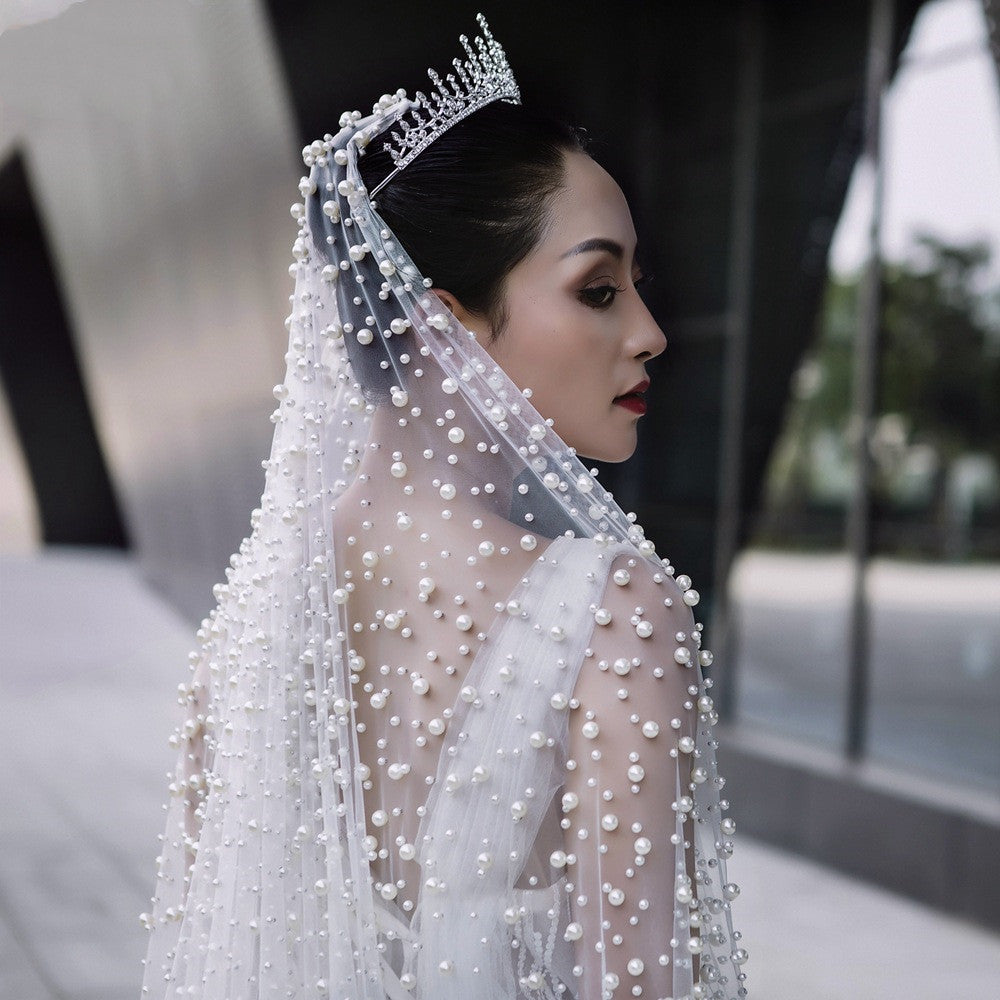 Luxury Heavy Industry Bridal Pearl Veil - Enfance-Heureuse