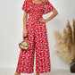 Ladies' Printed Square Neck Fashionable Loose Vacation Style Jumpsuit - Enfance-Heureuse