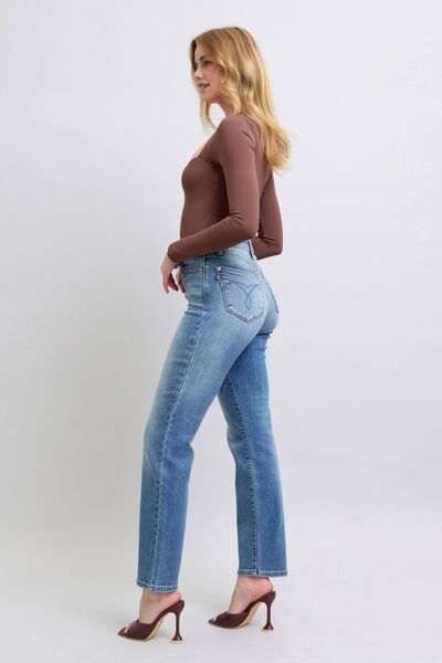 Judy Blue Full Size Run Vintage Wash Thermal Straight Jeans - Enfance-Heureuse