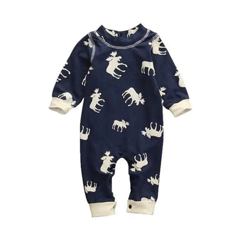 Infant Children's Clothing Cotton Long-sleeved Fawn Print Jumpsuit - Enfance-Heureuse