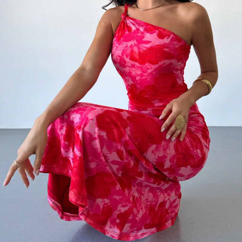 Vestido con cinturón y estampado irregular estilo europeo y americano para mujer