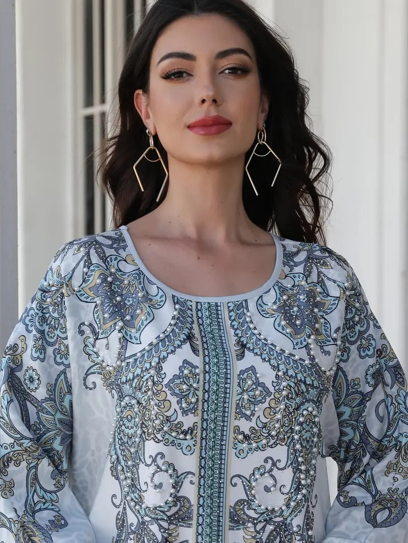 Women's Printed Long Sleeved Robe Dress - Soft And Elastic - Enfance-Heureuse