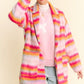 Davi & Dani Contrast Striped Open Front Coat with Pockets - Enfance-Heureuse