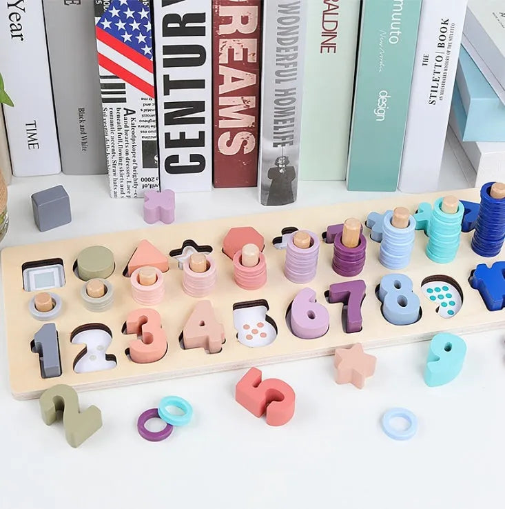 Wooden three-in-one color digital shape logarithmic board - Enfance-Heureuse