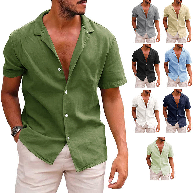 Men's Tops Casual Button Down Shirt Short Sleeve Beach Shirt Summer Mens Clothing - Enfance-Heureuse