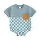 Baby Summer Jumpsuit Waffle Patchwork Pocket Short Sleeve - Enfance-Heureuse