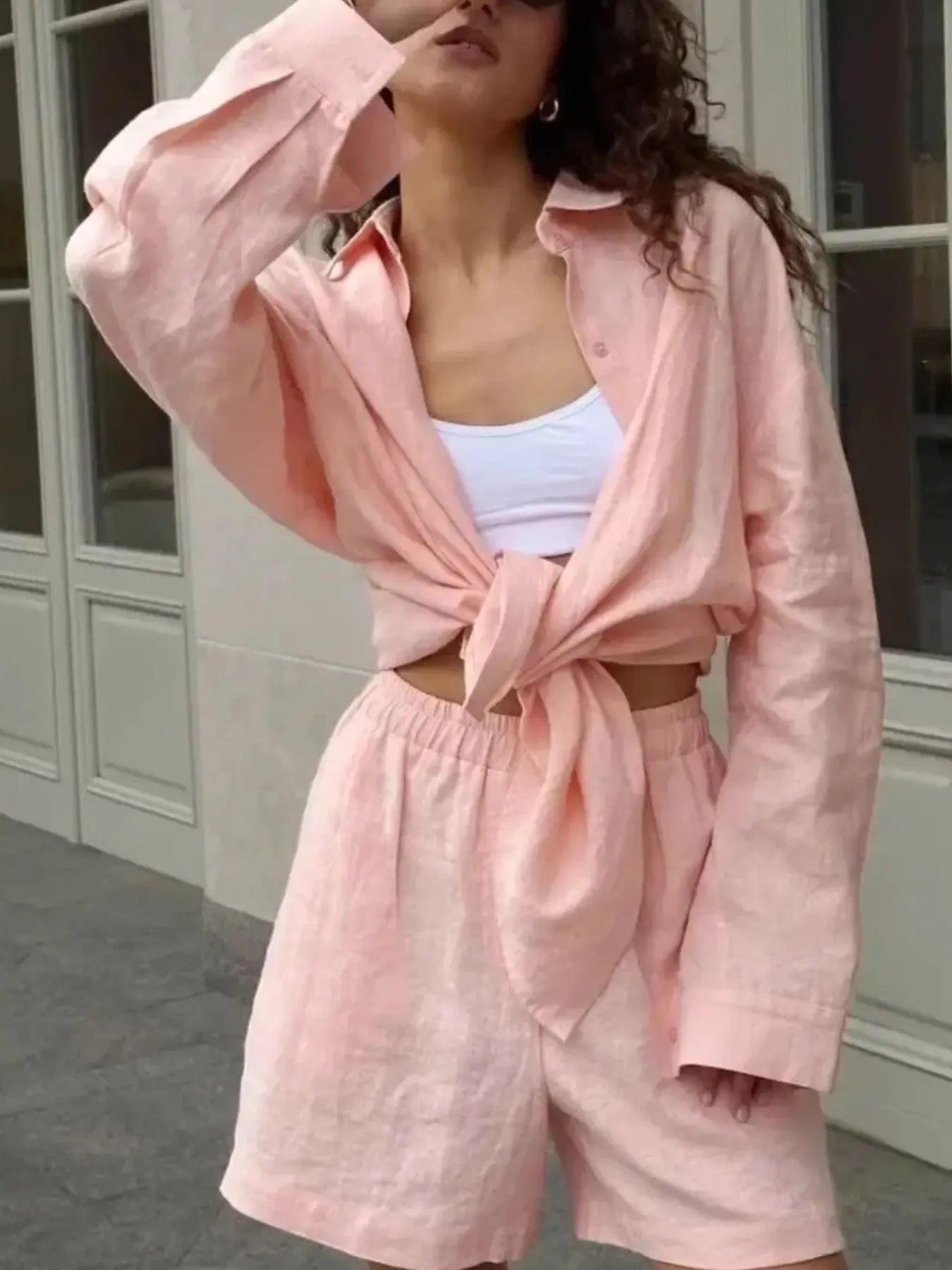 Button Up Long Sleeve Shirt and Shorts Set - Enfance-Heureuse