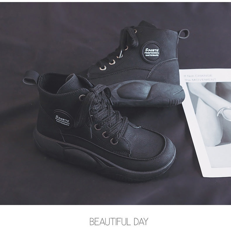 Vintage Martin Boots Women's Leather Ugly And Cute Big Toe Fashionable Mid-top Breathable Casual Shoes - Enfance-Heureuse