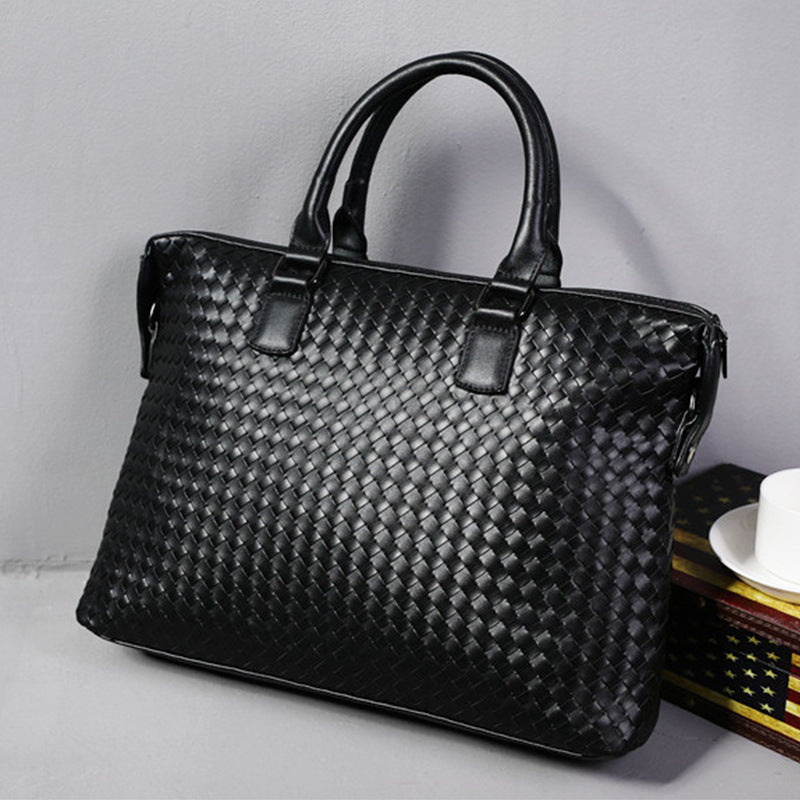 Men's Bag Leather Large Briefcase Hand Woven Luxury Handbags Business Tote Bags For Men High Quality Laptop Handbags - Enfance-Heureuse