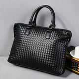 Men's Bag Leather Large Briefcase Hand Woven Luxury Handbags Business Tote Bags For Men High Quality Laptop Handbags - Enfance-Heureuse