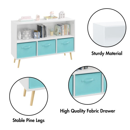 Fiberboard Children's Bookshelf With Foldable Fabric Drawers - Enfance-Heureuse