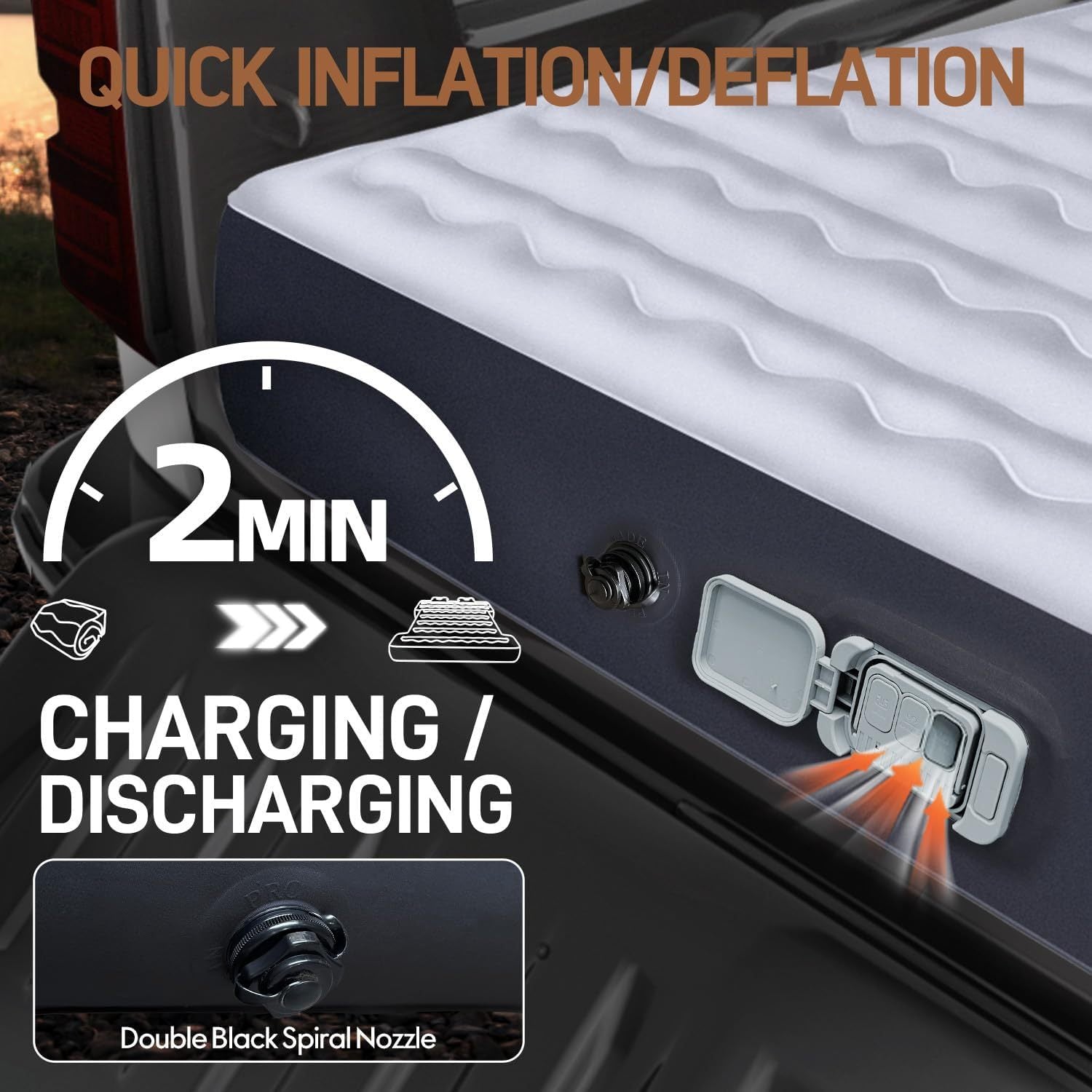 Truck Bed Air Mattress For 5.5-5.8ft Short Beds, Easily Inflates And Deflates With Built-In Rechargeable Air Pump Camping Bed Outdoor Mattress - Enfance-Heureuse