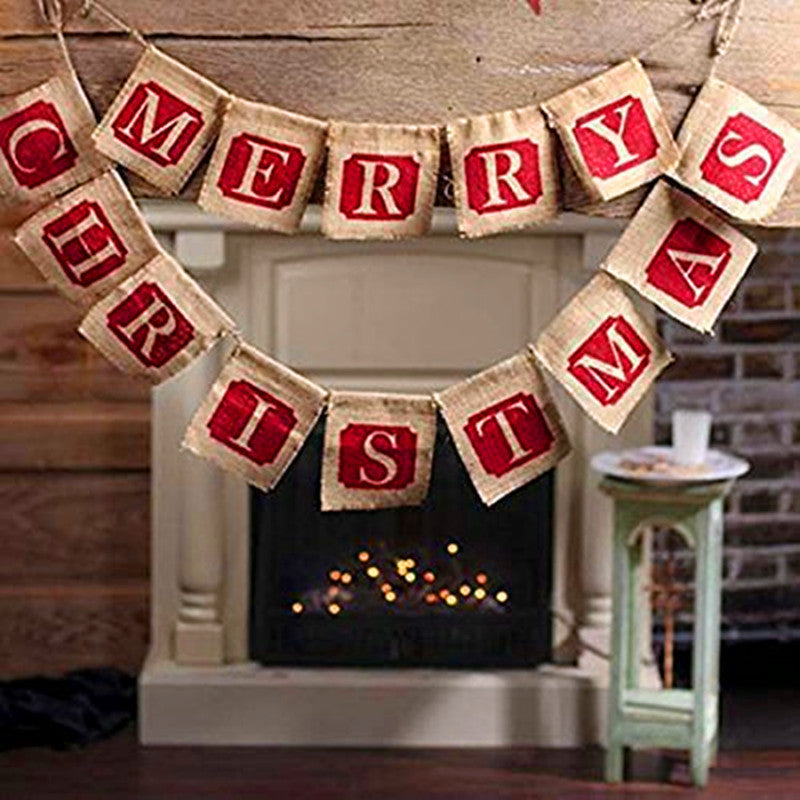 Merry Christmas Sackcloth Flag Christmas Banner Christmas Banner Decoration - Enfance-Heureuse
