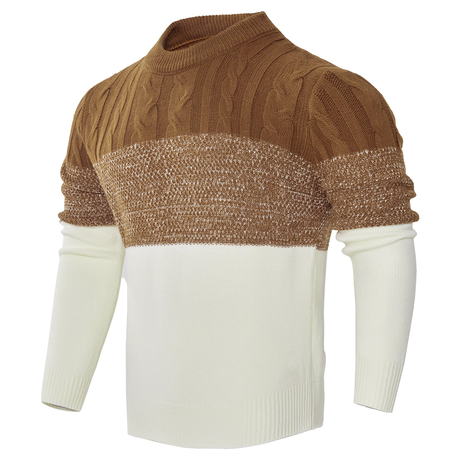 Men's Casual Color Block Long Sleeve Cable Knit Pullover Sweater - Enfance-Heureuse
