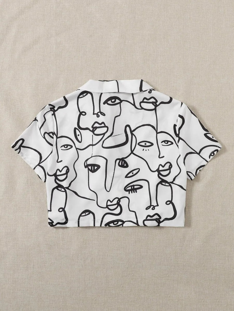 Chemise mi-longueur à revers imprimé simple boutonnage - Enfance-Heureuse