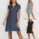 Split Pocket Large Swing Skirt Plus Size Casual Denim Dress - Enfance-Heureuse