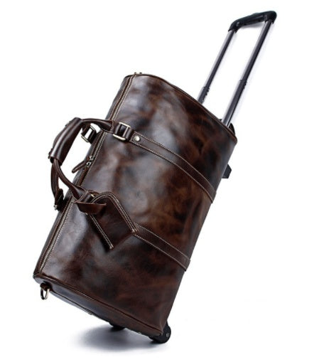 Large Capacity Cowhide Trolley Travel Bag - Enfance-Heureuse