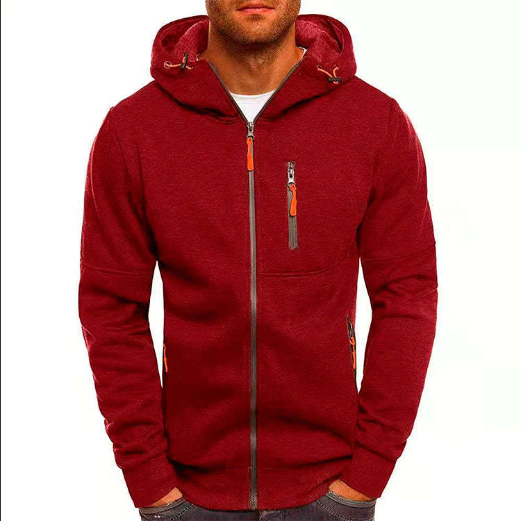 Men's Casual Zipper Hooded Sweater Solid Color Sports Fitness Jackets Cardigan - Enfance-Heureuse