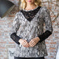Heimish Full Size Snakeskin Print Round Neck Lace Contrast Top - Enfance-Heureuse