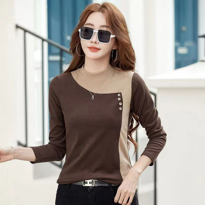 Fleece-lined Korean Style Slimming Bottoming Shirt Autumn And Winter - Enfance-Heureuse