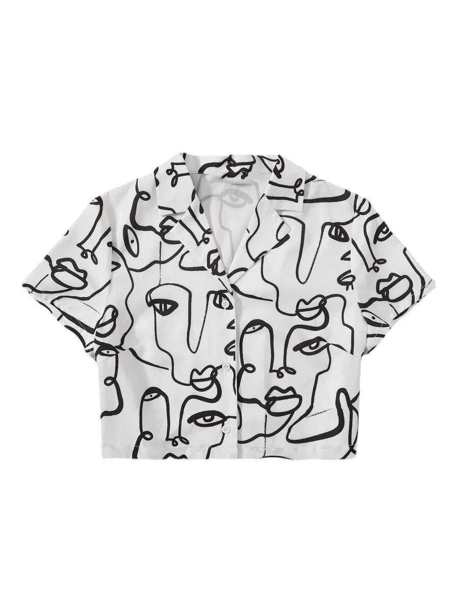 Chemise mi-longueur à revers imprimé simple boutonnage - Enfance-Heureuse