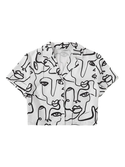 Chemise mi-longueur à revers imprimé simple boutonnage - Enfance-Heureuse