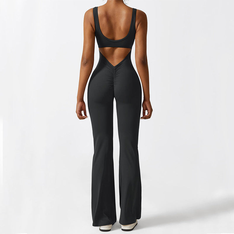 Women Sleeveless Flare Jumpsuits Fitness Yoga Long Pants - Enfance-Heureuse