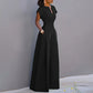 Women's V-Neck Solid Color Short Sleeve Jumpsuit Wide Leg A-Line Waist Tied Casual Summer Outfit - Enfance-Heureuse