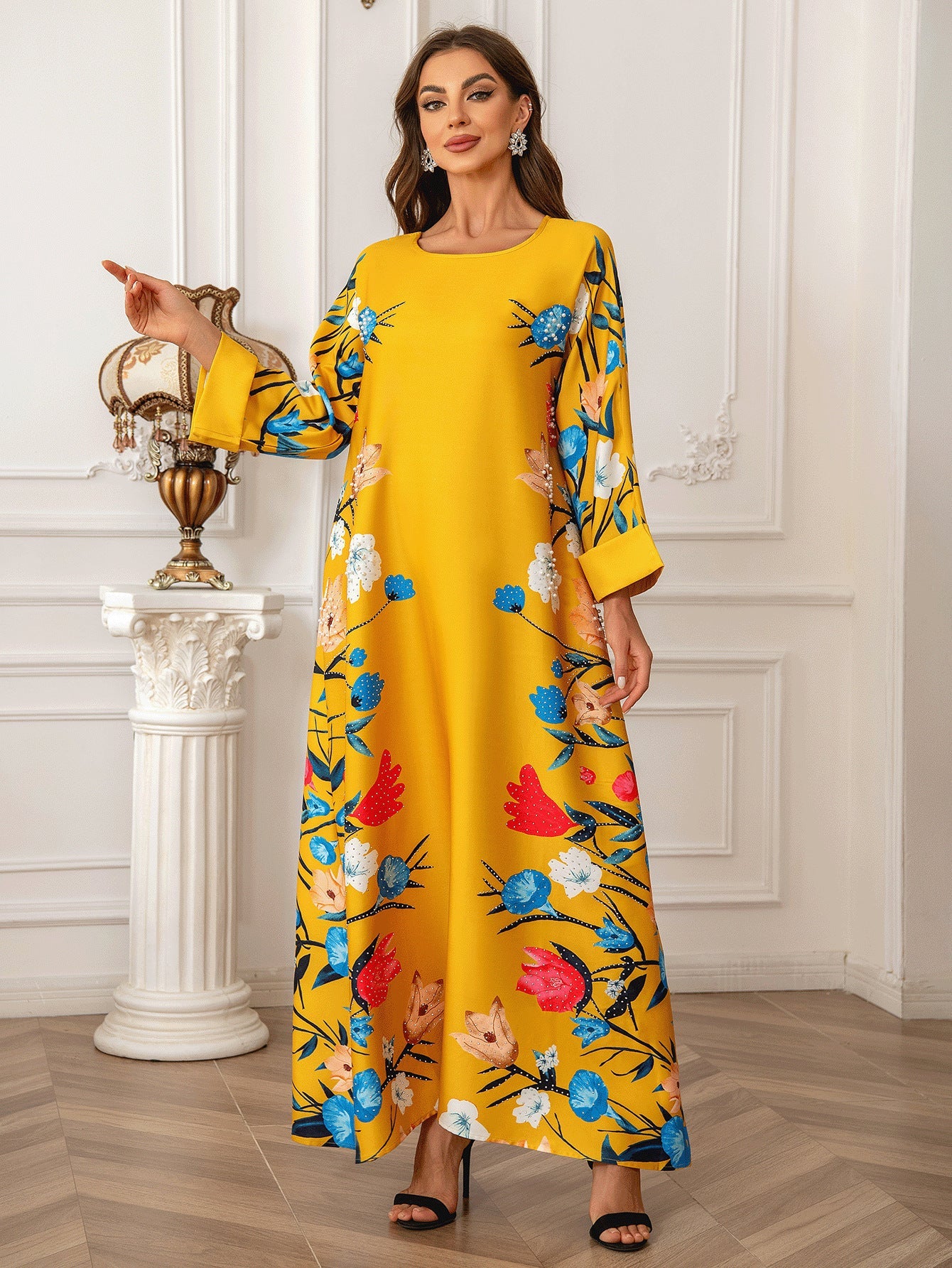 Robe Abaya musulmane à imprimé diamants tendance de Dubaï pour femme